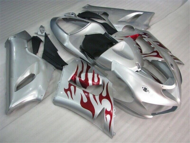 Argento Rosso Fiammas Carene Moto Kawasaki ZX6R 05-06 Argento Rosso Fiammas Carene Moto Kawasaki ZX6R 05-06